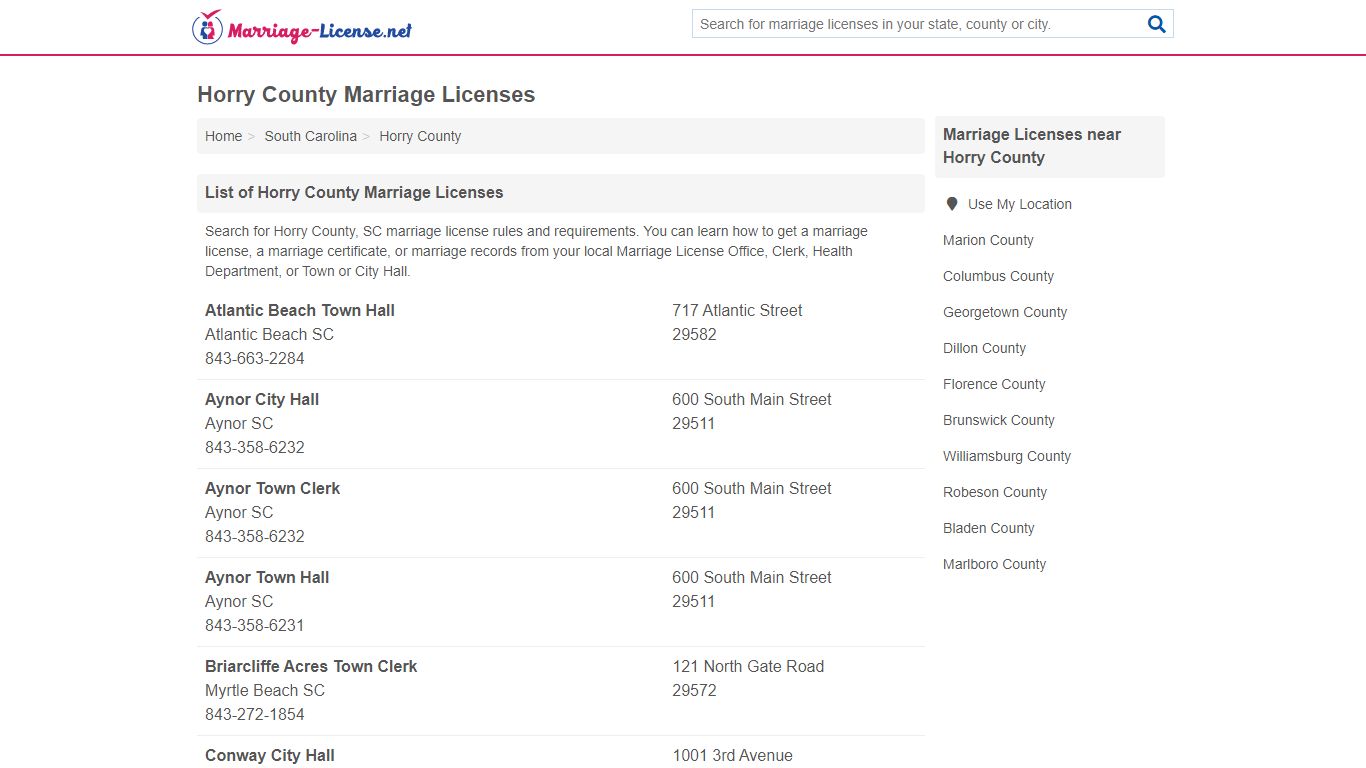 Horry County Marriage Licenses