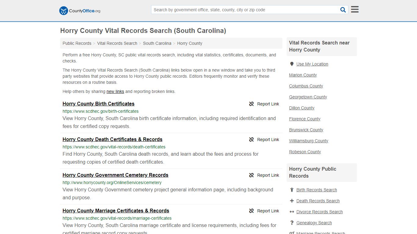 Vital Records Search - Horry County, SC (Birth, Death, Marriage ...